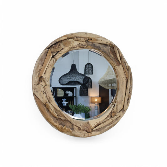 Funi Teak Round Mirror 80cm