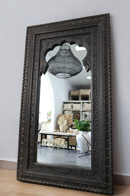 Vintage Indian Handcarved Mirror Black