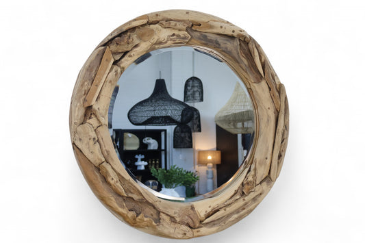 Funi Teak Round Mirror 80cm