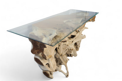 GALAXY TEAK ROOT CONSOLE WITH GLASS