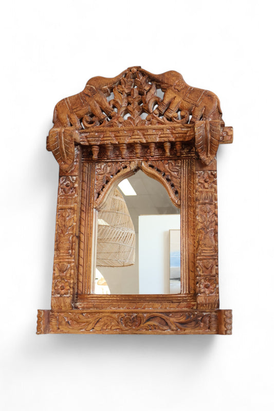 Vintage Indian Hancarved Mirror Single