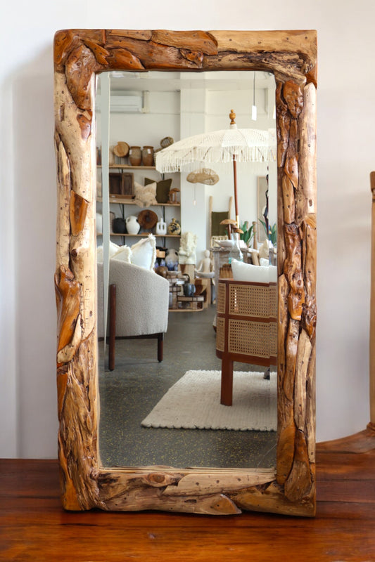 RECT. TEAK ROOT MIRROR 150