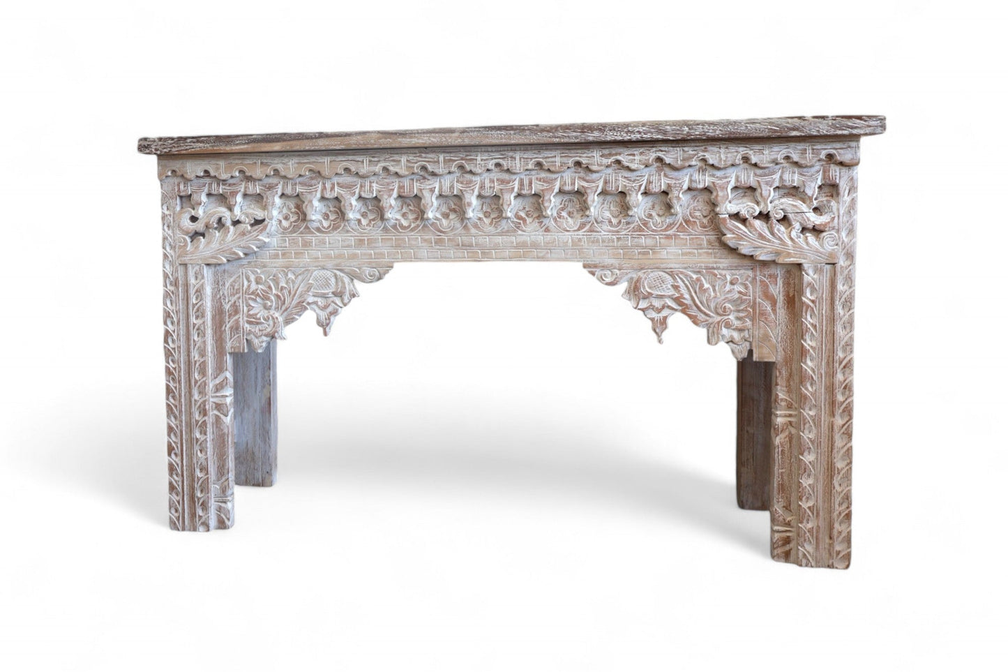 Devi Carved wood Console Table - white wash