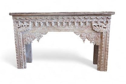 Devi Carved wood Console Table - white wash