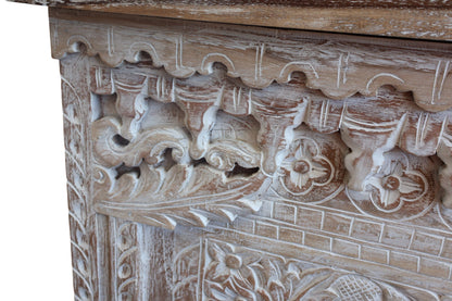 Devi Carved wood Console Table - white wash