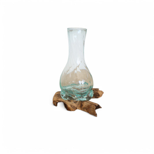 Teak Base Glass Vase