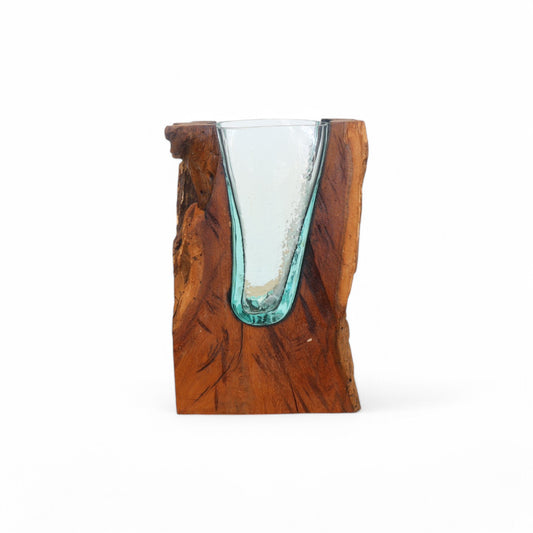 Unique Teak & Glass Vase