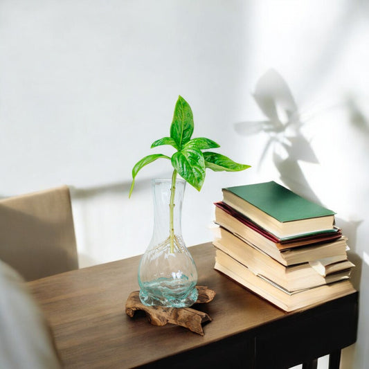 Teak Base Glass Vase